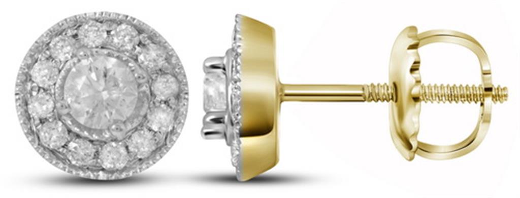 Image of ID 1 14k Yellow Gold Round Diamond Halo Earrings 1/3 Cttw