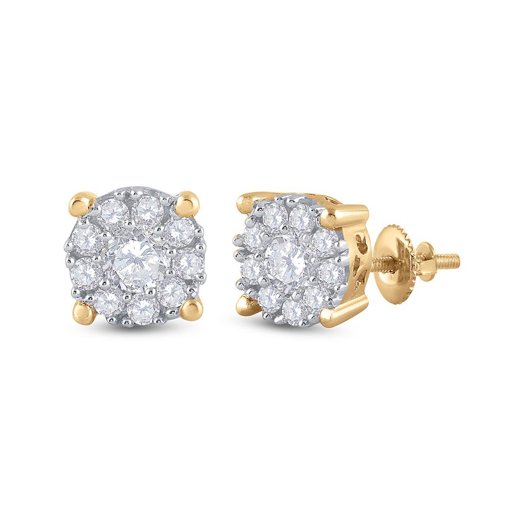 Image of ID 1 14k Yellow Gold Round Diamond Halo Earrings 3/4 Cttw