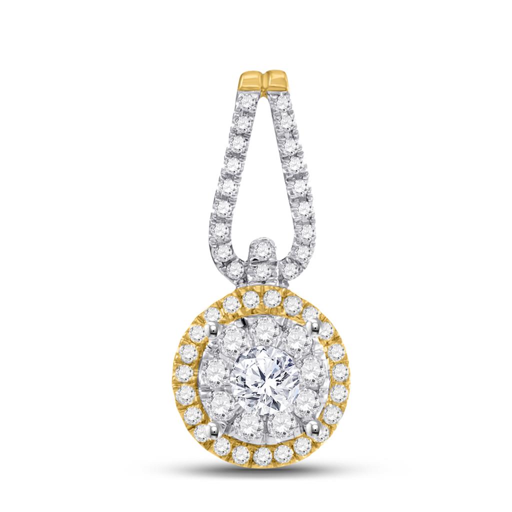 Image of ID 1 14k Yellow Gold Round Diamond Halo Solitaire Pendant 1/2 Cttw