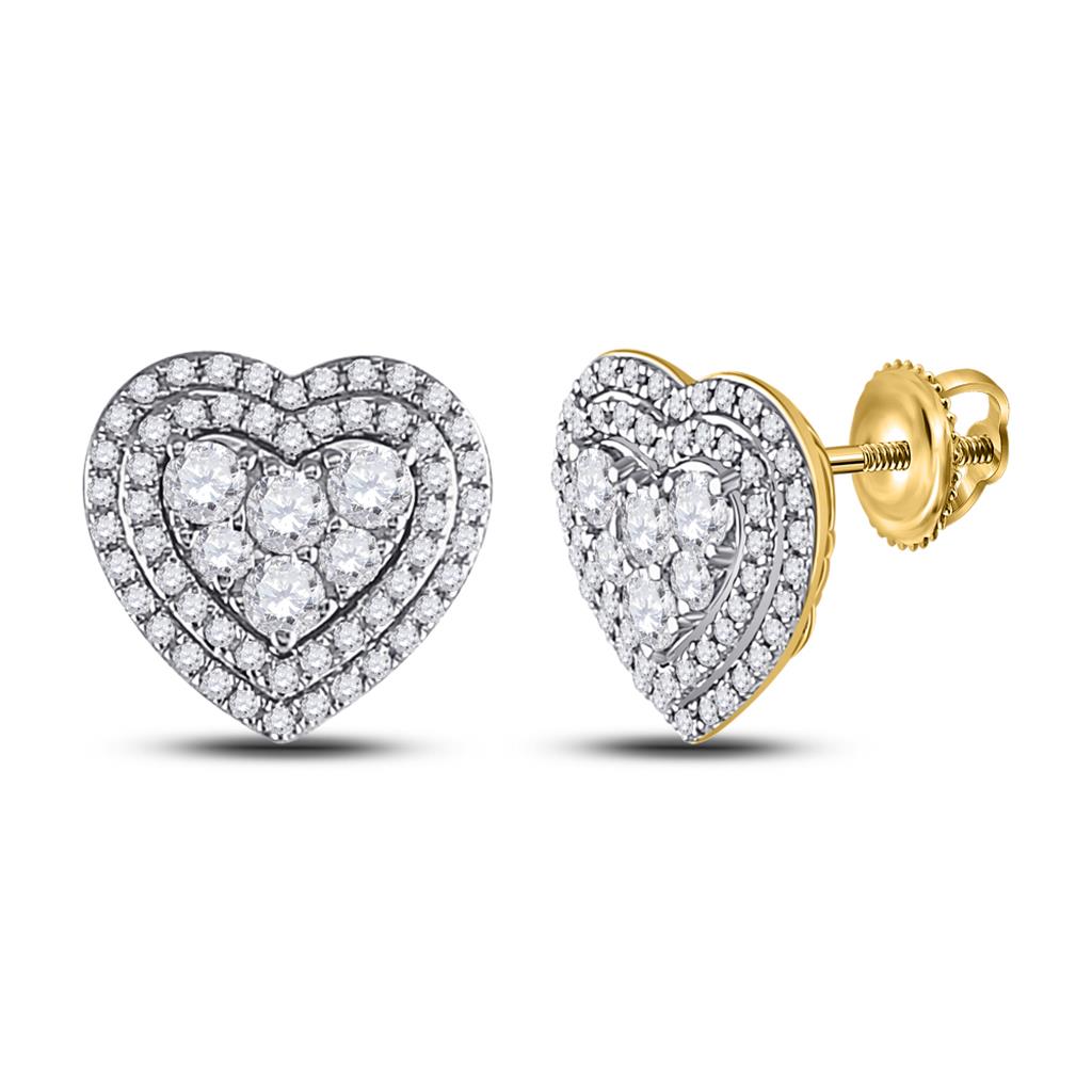 Image of ID 1 14k Yellow Gold Round Diamond Heart Cluster Earrings 1 Cttw