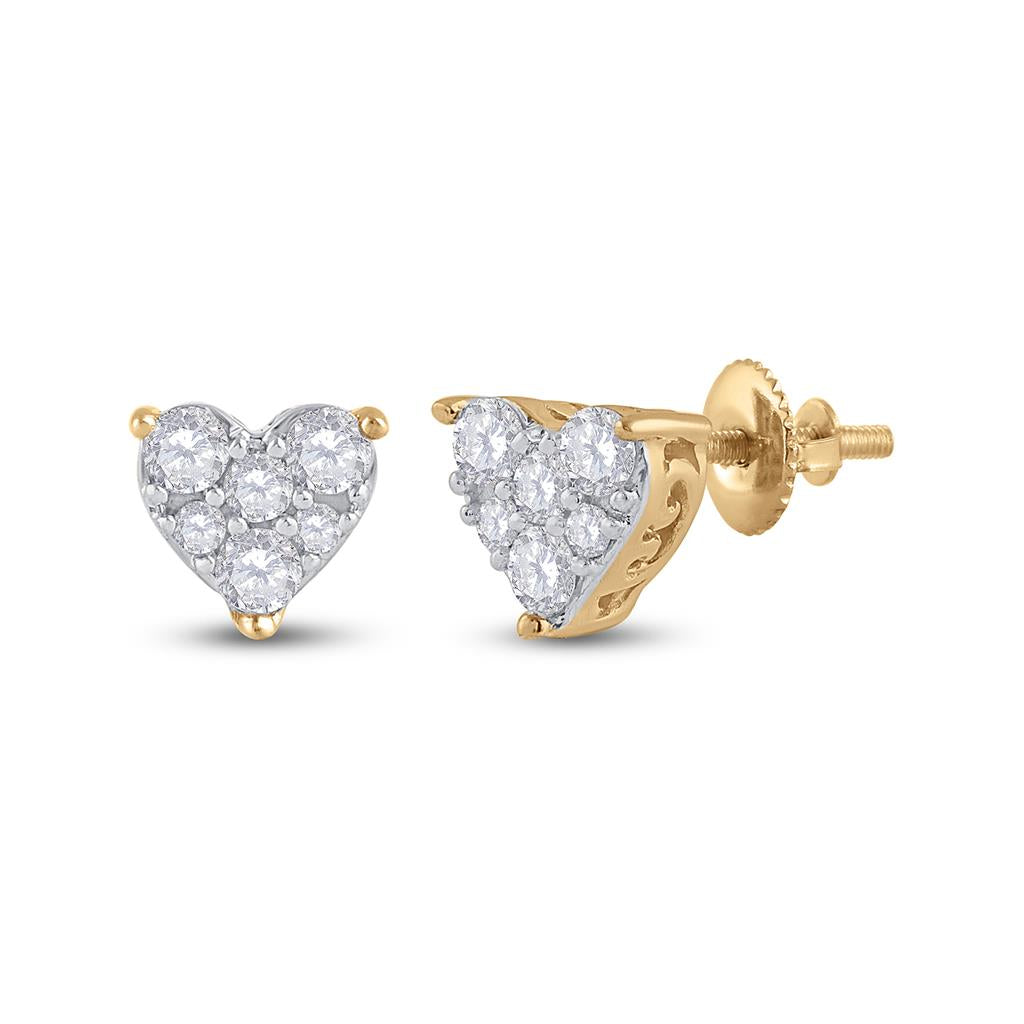 Image of ID 1 14k Yellow Gold Round Diamond Heart Earrings 1/3 Cttw