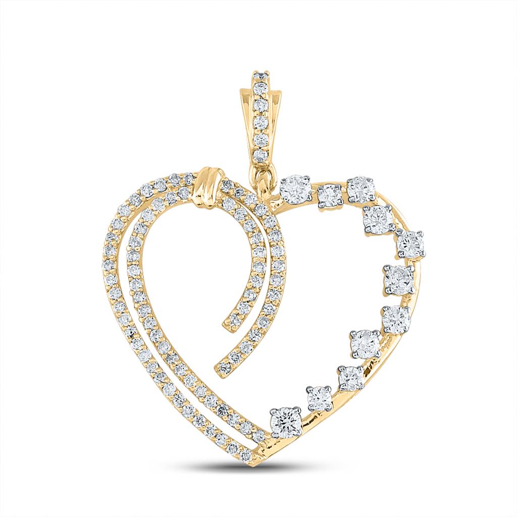 Image of ID 1 14k Yellow Gold Round Diamond Heart Pendant 5/8 Cttw