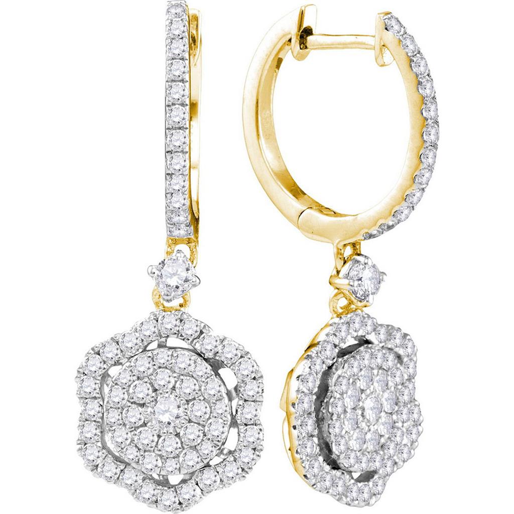 Image of ID 1 14k Yellow Gold Round Diamond Hexagon Frame Cluster Dangle Earrings 1 Cttw