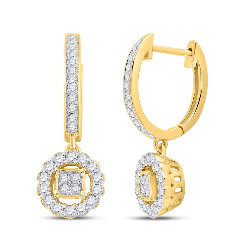 Image of ID 1 14k Yellow Gold Round Diamond Hoop Circle Dangle Earrings 1/2 Cttw