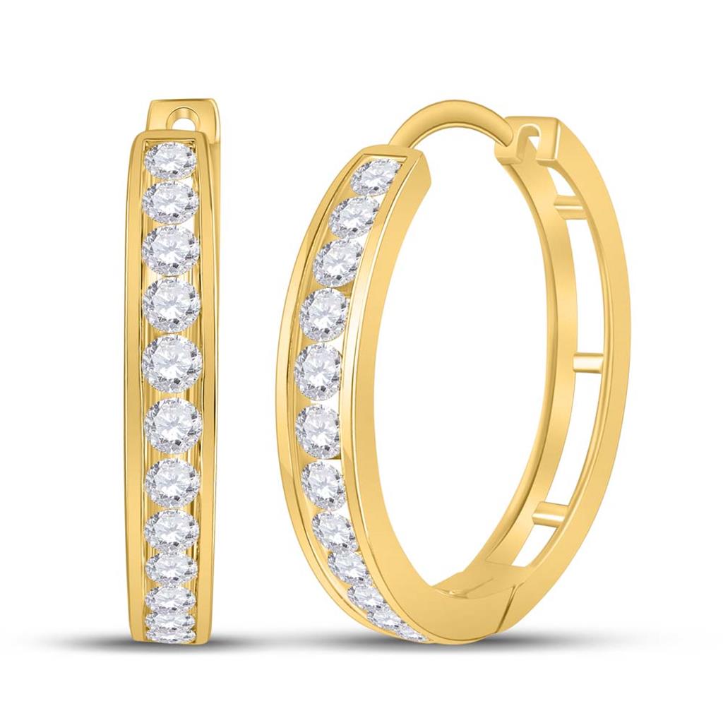 Image of ID 1 14k Yellow Gold Round Diamond Hoop Earrings 2 Cttw