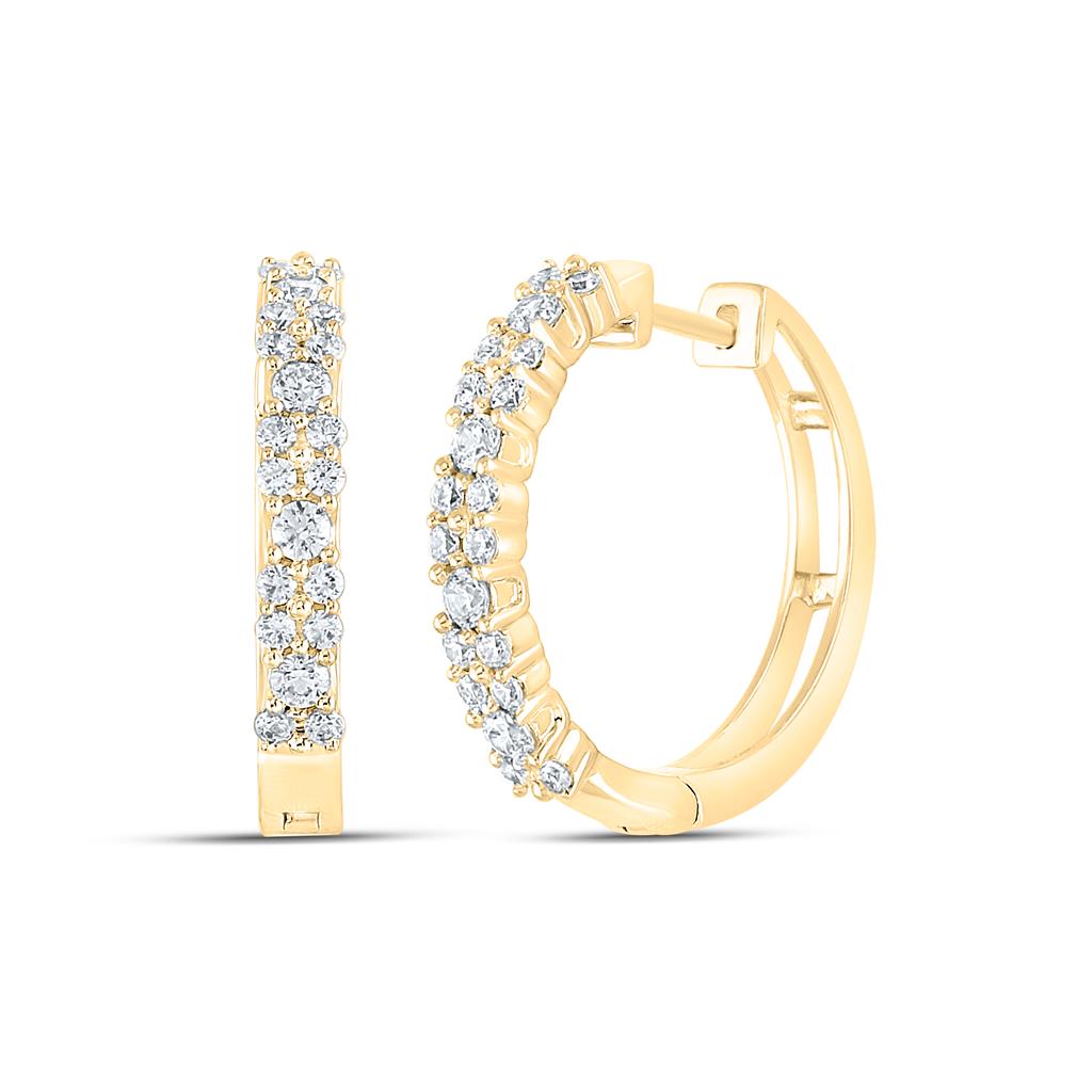 Image of ID 1 14k Yellow Gold Round Diamond Hoop Earrings 3/4 Cttw