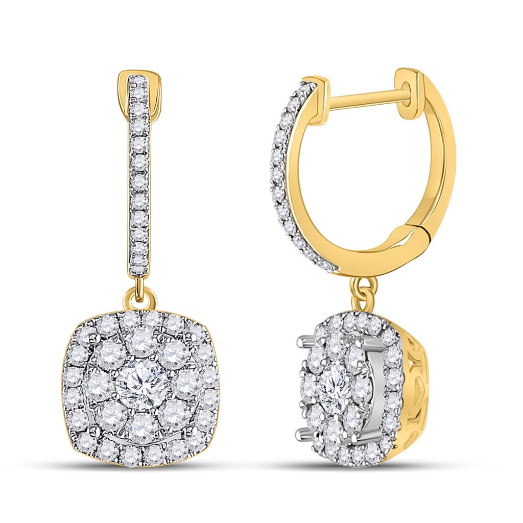 Image of ID 1 14k Yellow Gold Round Diamond Hoop Square Dangle Earrings 1 Cttw