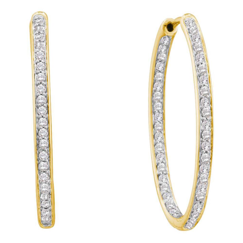 Image of ID 1 14k Yellow Gold Round Diamond Inside Outside Endless Hoop Earrings 1/2 Cttw