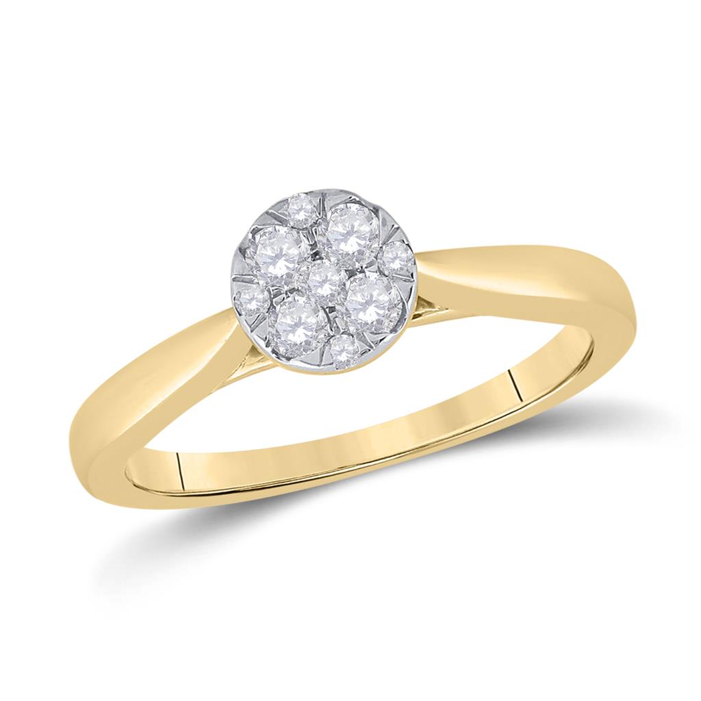Image of ID 1 14k Yellow Gold Round Diamond Larissa Cluster Bridal Engagement Ring 1/4 Cttw