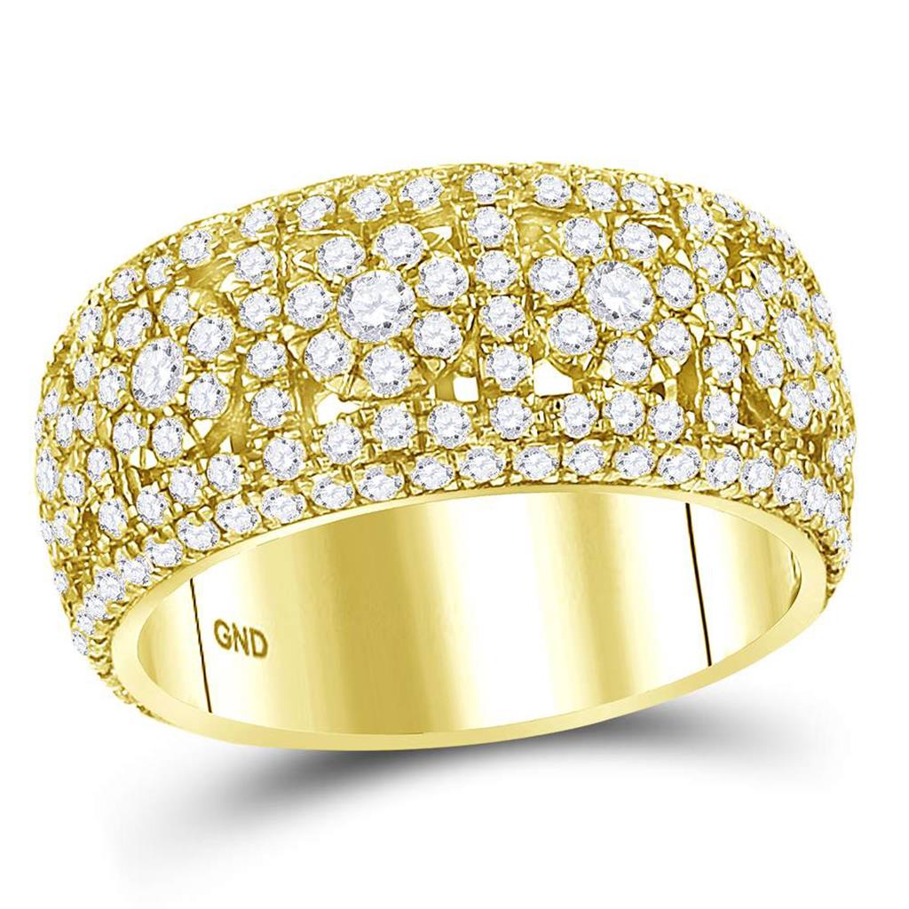 Image of ID 1 14k Yellow Gold Round Diamond Luxury Cluster Band Ring 2-1/2 Cttw