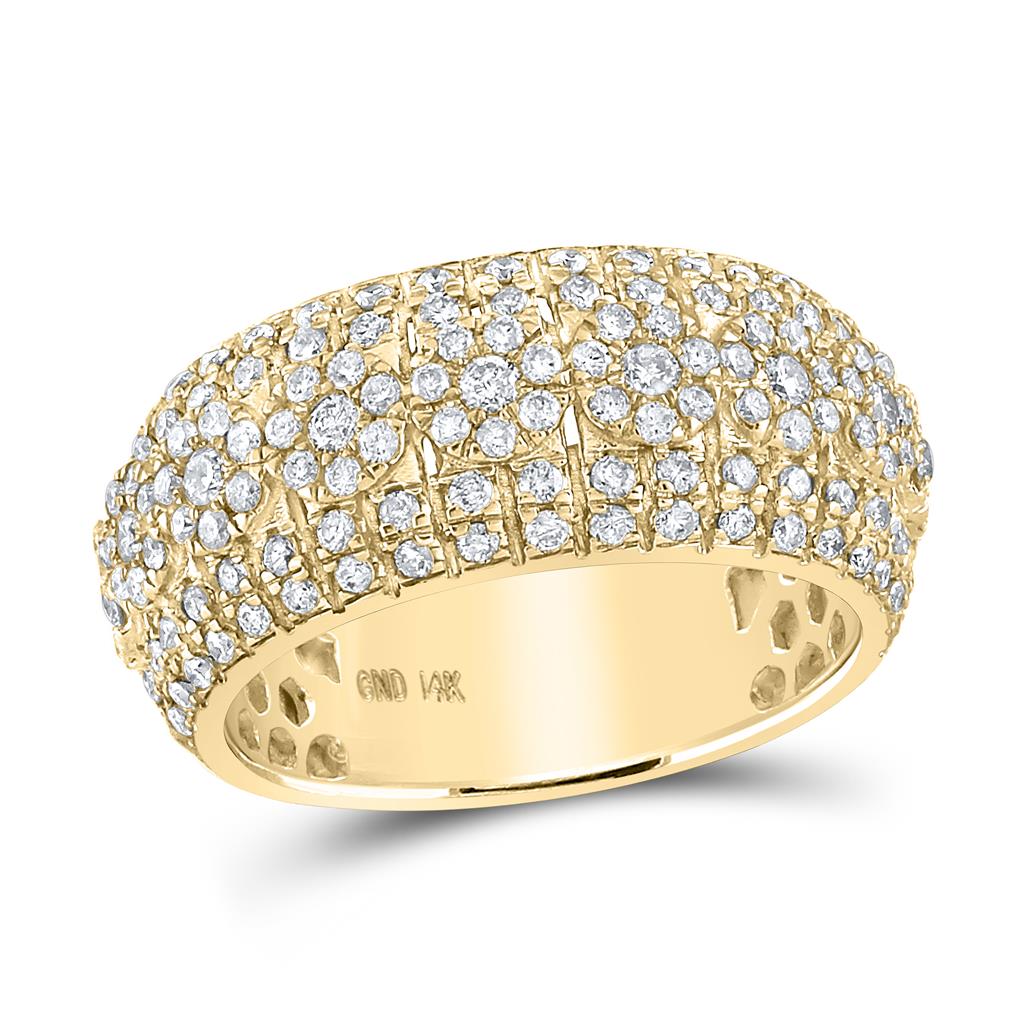 Image of ID 1 14k Yellow Gold Round Diamond Luxury Lined Cluster Band Ring 2-1/4 Cttw