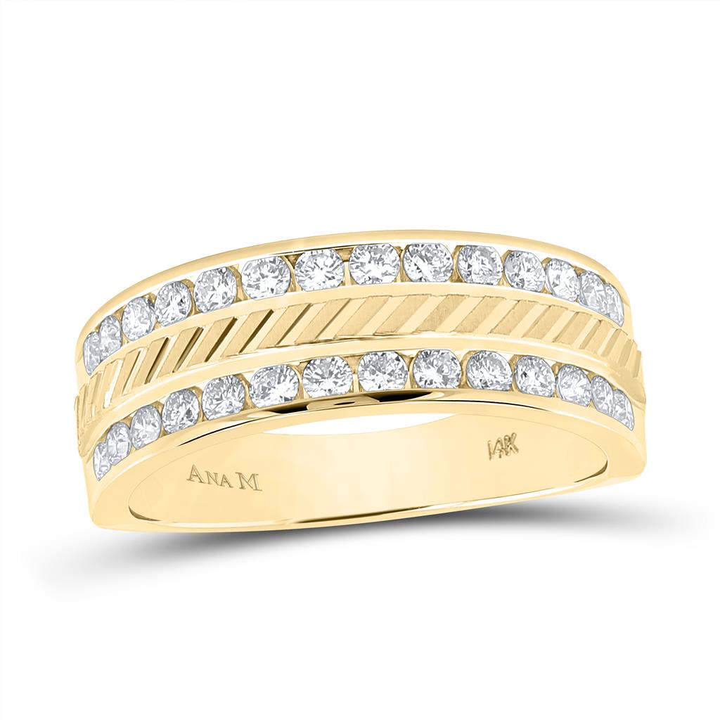 Image of ID 1 14k Yellow Gold Round Diamond Machine-Set Wedding Band Ring 1 Ctw