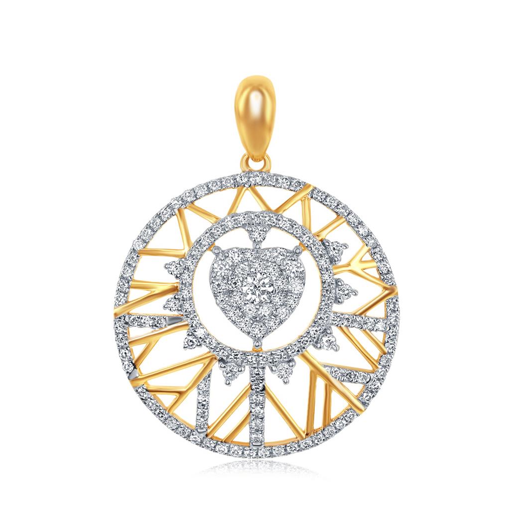 Image of ID 1 14k Yellow Gold Round Diamond Modern Starburst Heart Pendant 5/8 Ctw