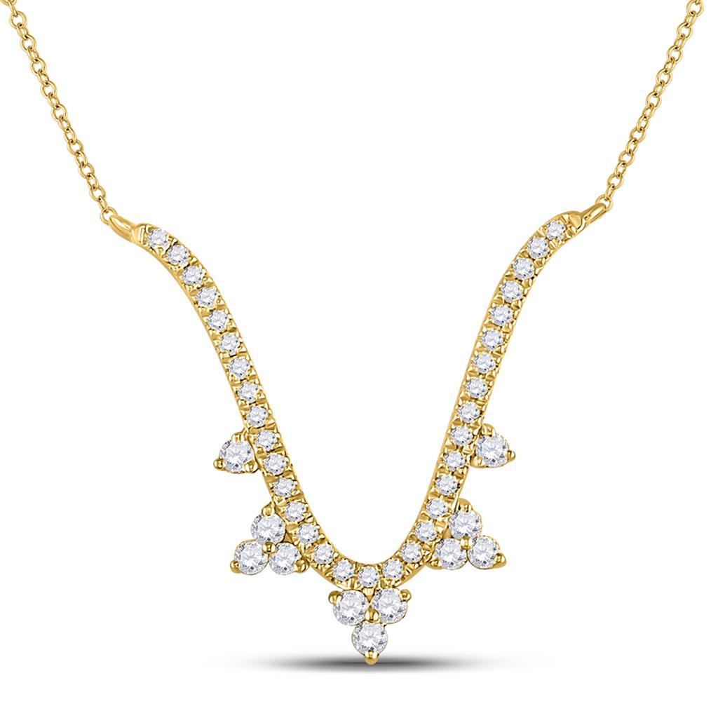 Image of ID 1 14k Yellow Gold Round Diamond Modern-V Fashion Necklace 1/4 Cttw