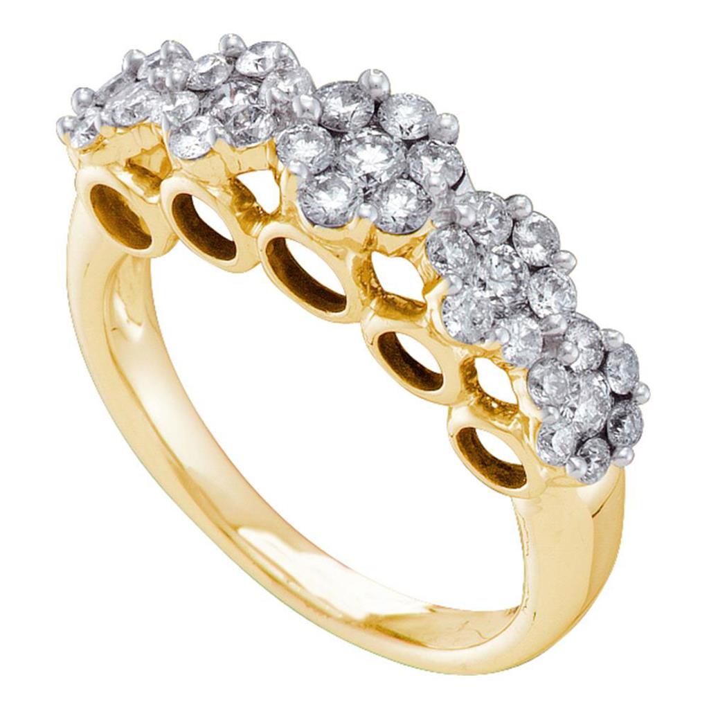 Image of ID 1 14k Yellow Gold Round Diamond Multi Flower Cluster Ring 3/4 Cttw