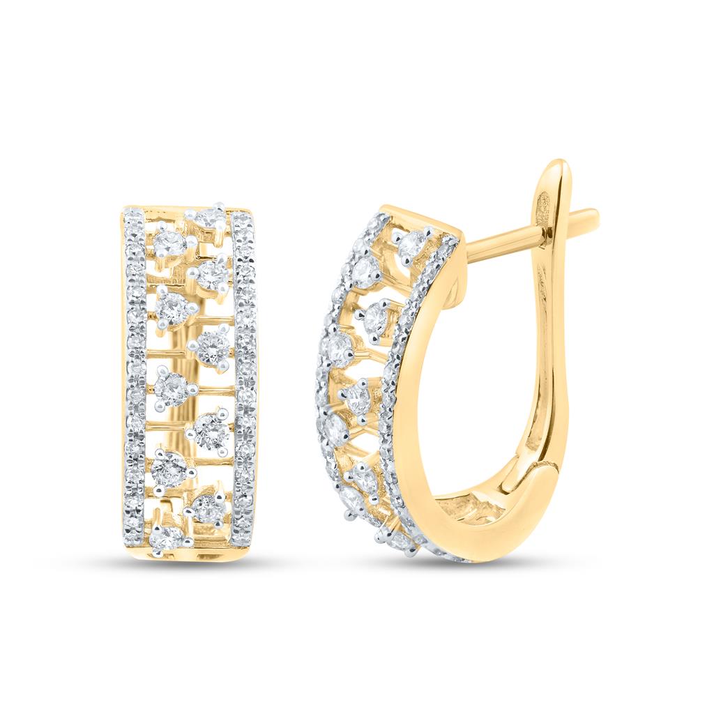 Image of ID 1 14k Yellow Gold Round Diamond Oblong Hoop Earrings 1/2 Cttw