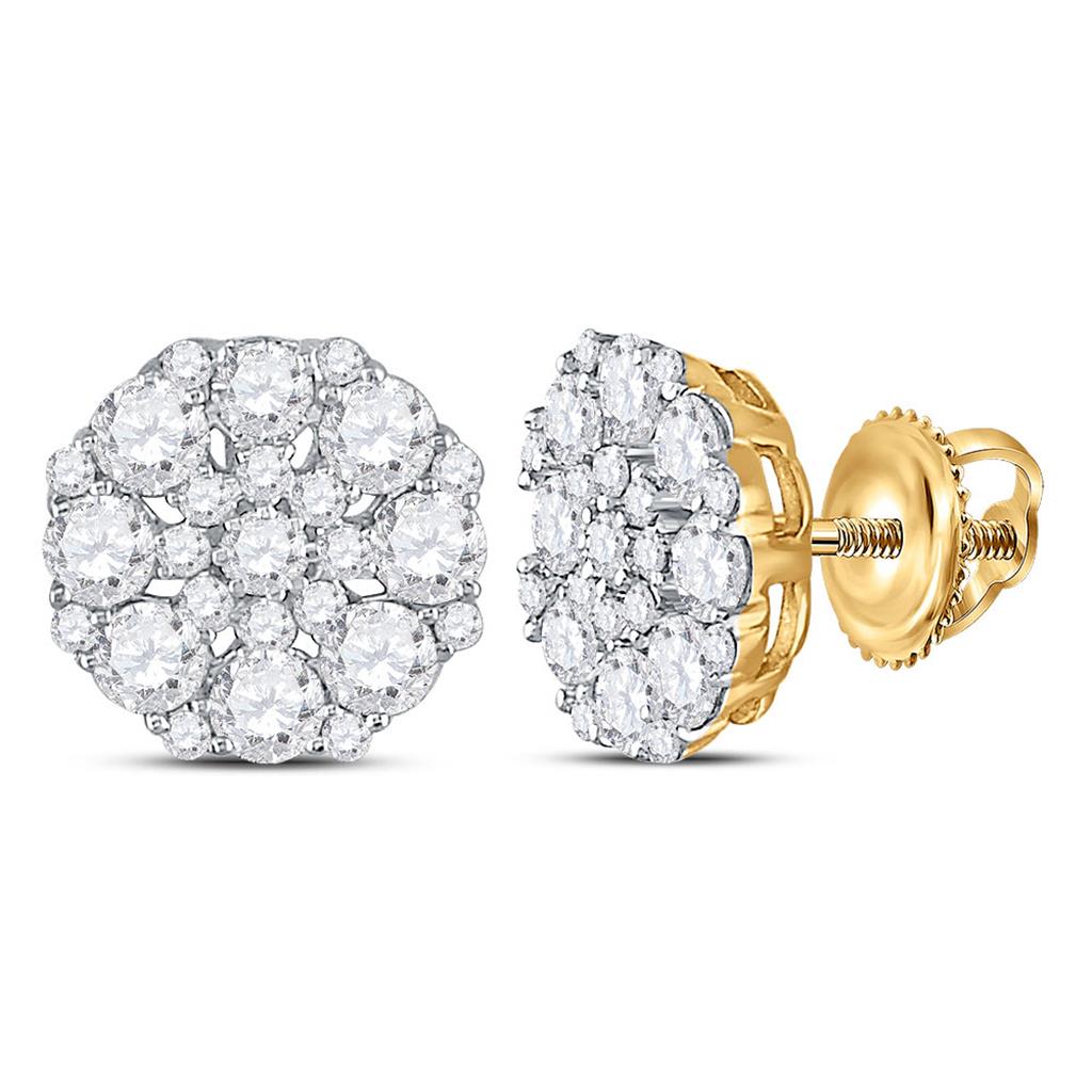 Image of ID 1 14k Yellow Gold Round Diamond Octagon Cluster Earrings 1-5/8 Cttw