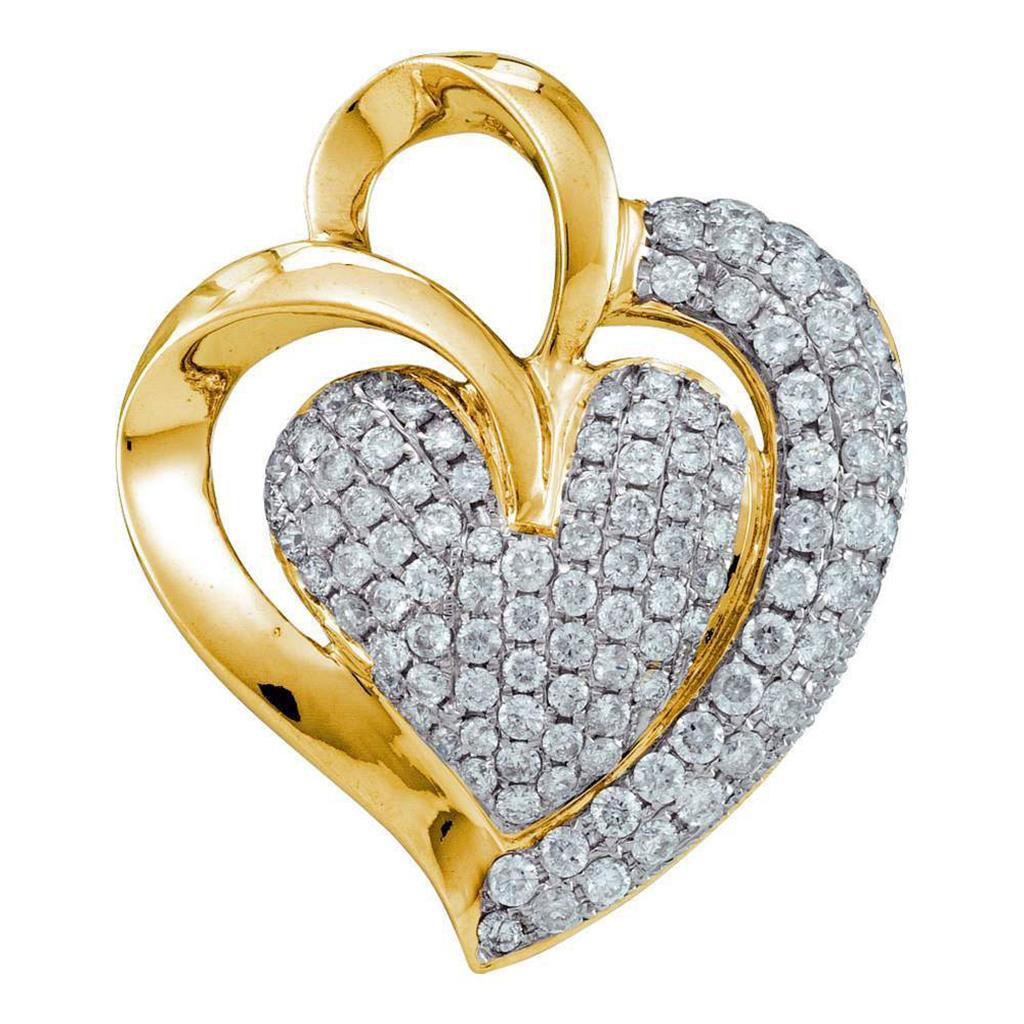 Image of ID 1 14k Yellow Gold Round Diamond Open-Center Heart Pendant 1 Cttw