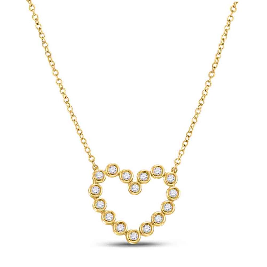 Image of ID 1 14k Yellow Gold Round Diamond Outline Heart Necklace 1/4 Cttw