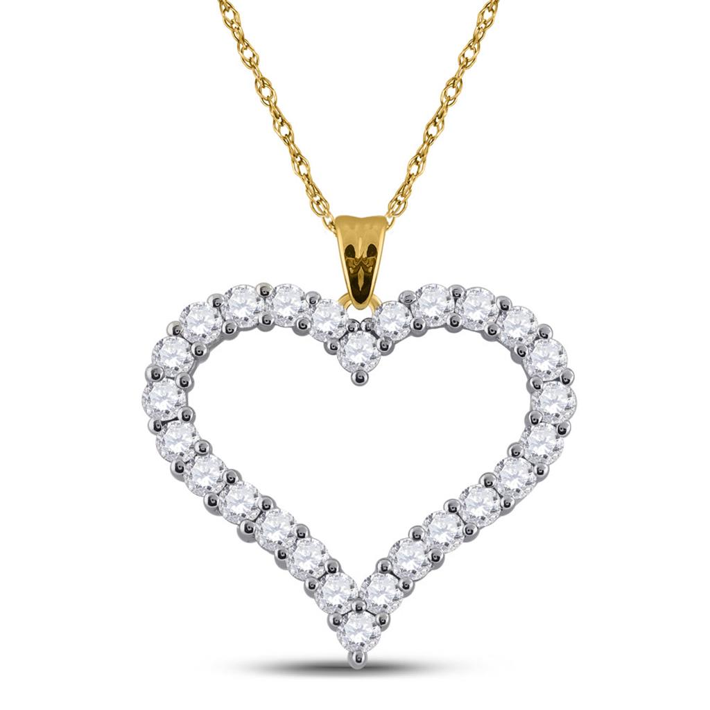 Image of ID 1 14k Yellow Gold Round Diamond Outline Heart Pendant 2 Cttw