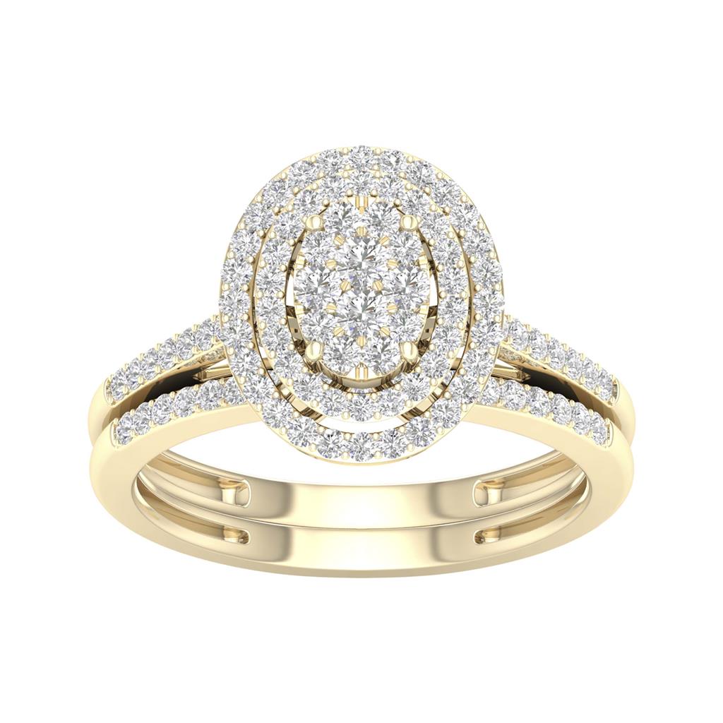 Image of ID 1 14k Yellow Gold Round Diamond Oval Bridal Wedding Ring Set 1/2 Cttw