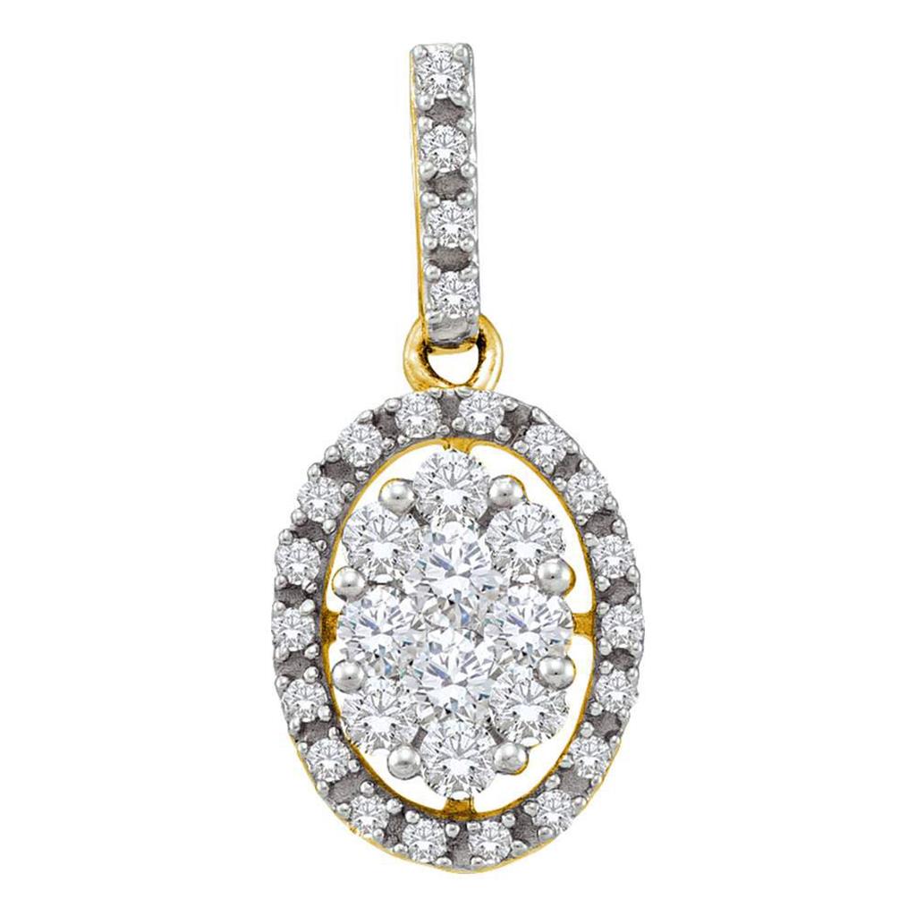Image of ID 1 14k Yellow Gold Round Diamond Oval Cluster Pendant 1/2 Cttw