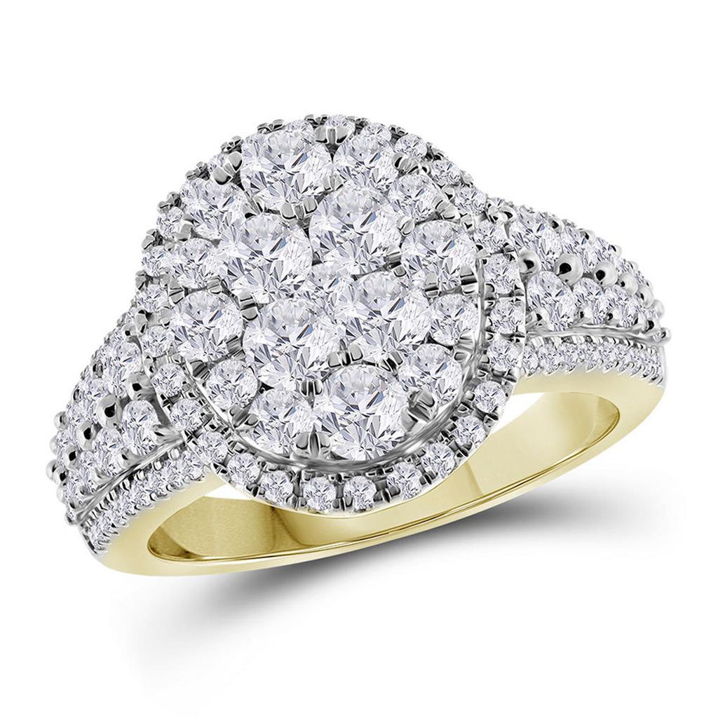 Image of ID 1 14k Yellow Gold Round Diamond Oval Cluster Ring 1-3/4 Cttw