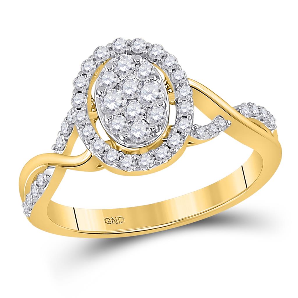 Image of ID 1 14k Yellow Gold Round Diamond Oval Cluster Ring 1/2 Cttw