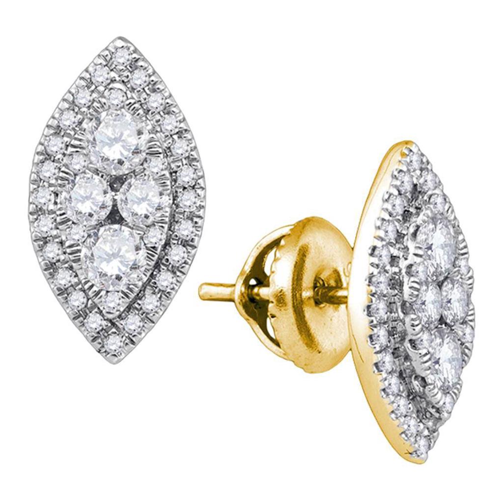 Image of ID 1 14k Yellow Gold Round Diamond Oval Frame Cluster Stud Earrings 5/8 Cttw