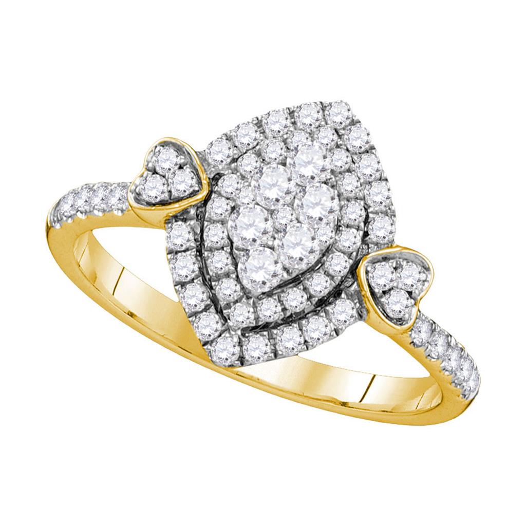 Image of ID 1 14k Yellow Gold Round Diamond Oval Halo Cluster Ring 1/2 Cttw