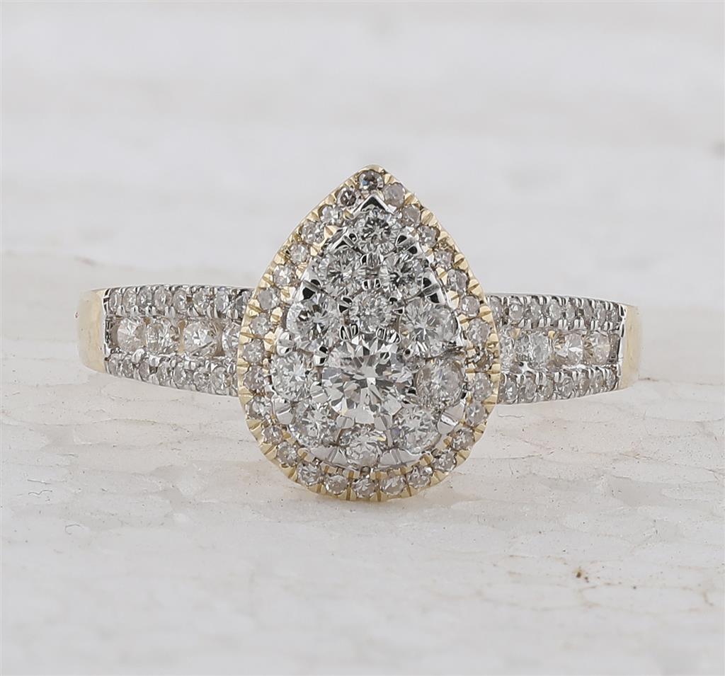 Image of ID 1 14k Yellow Gold Round Diamond Pear Cluster Bridal Engagement Ring 3/4 Cttw