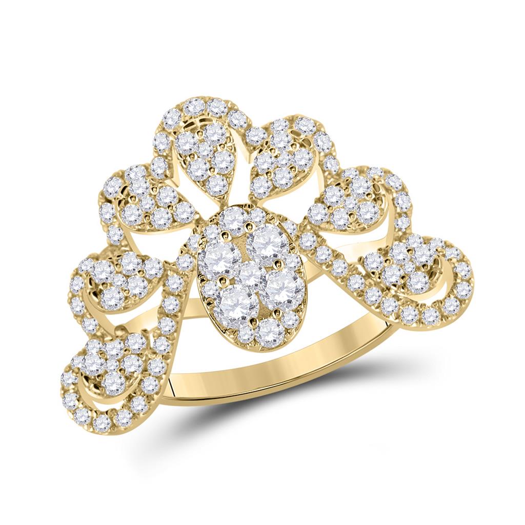 Image of ID 1 14k Yellow Gold Round Diamond Pear Cluster Fashion Ring 1-1/4 Cttw