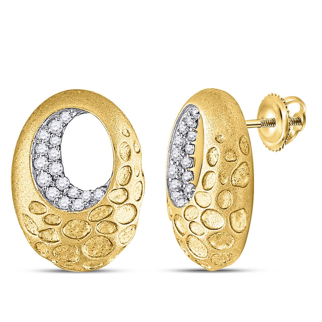 Image of ID 1 14k Yellow Gold Round Diamond Pitted Oval Earrings 1/5 Cttw