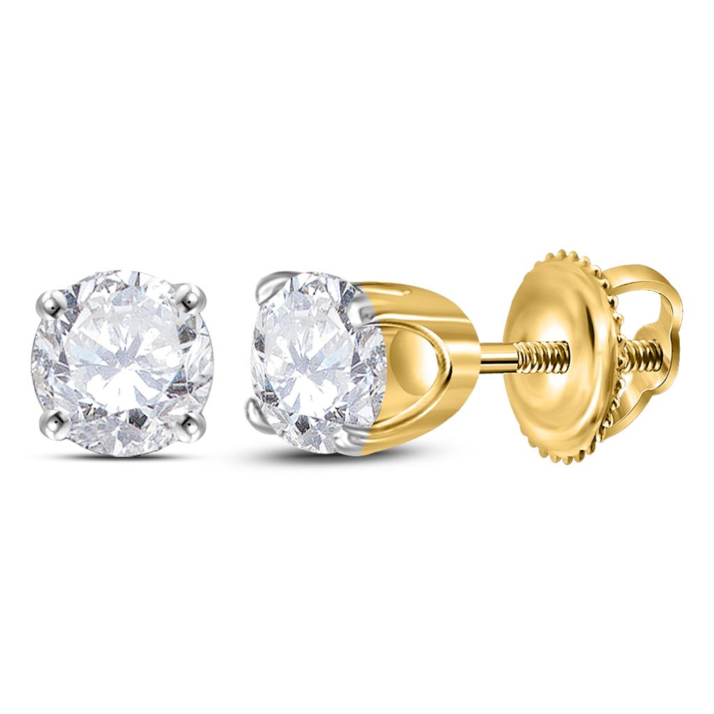 Image of ID 1 14k Yellow Gold Round Diamond Premium Solitaire Earrings 5/8 Cttw (Certified)