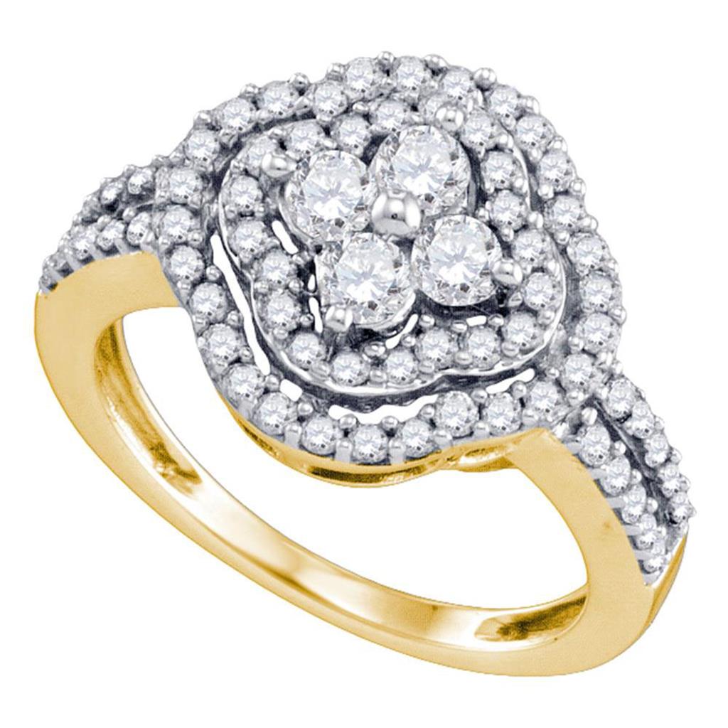 Image of ID 1 14k Yellow Gold Round Diamond Quatrefoil Cluster Ring 1 Cttw