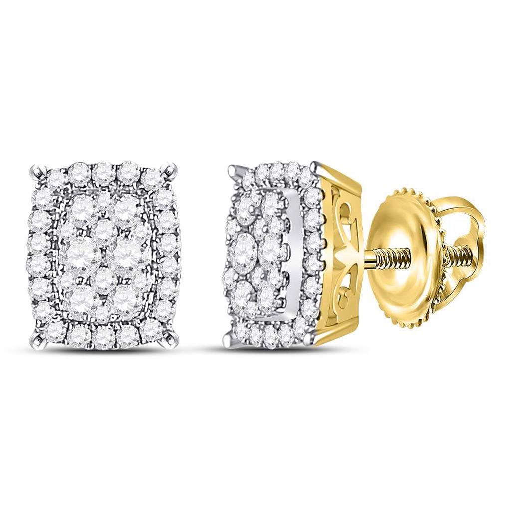Image of ID 1 14k Yellow Gold Round Diamond Rectangular Cluster Earrings 1/2 Cttw