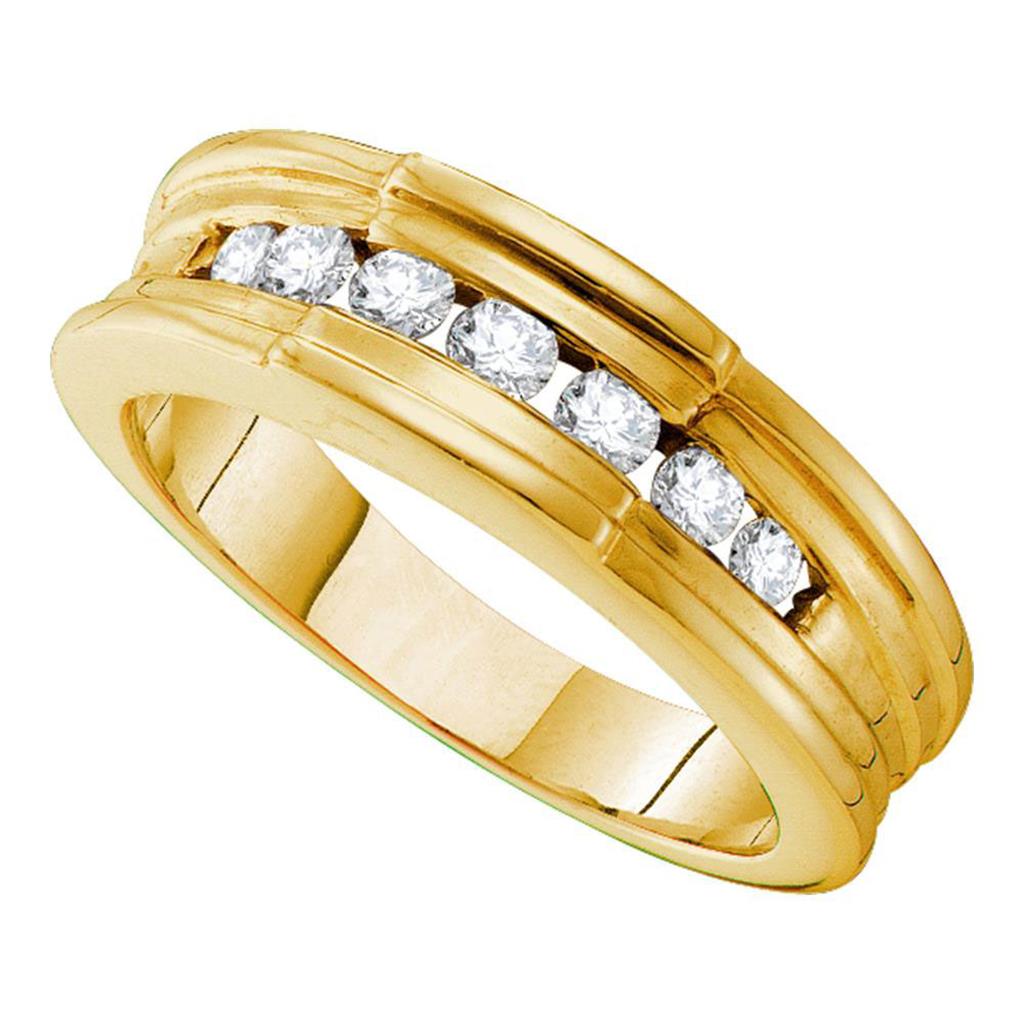Image of ID 1 14k Yellow Gold Round Diamond Ridged Edges Wedding Band 1/2 Cttw