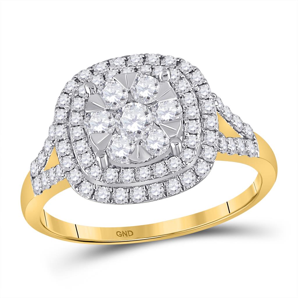 Image of ID 1 14k Yellow Gold Round Diamond Right-Hand Cluster Ring 1 Cttw