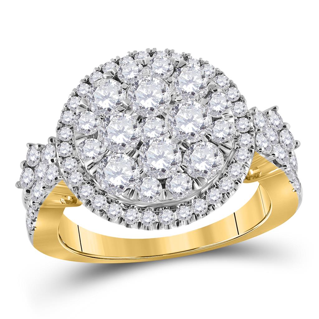 Image of ID 1 14k Yellow Gold Round Diamond Right Hand Cluster Ring 2 Cttw