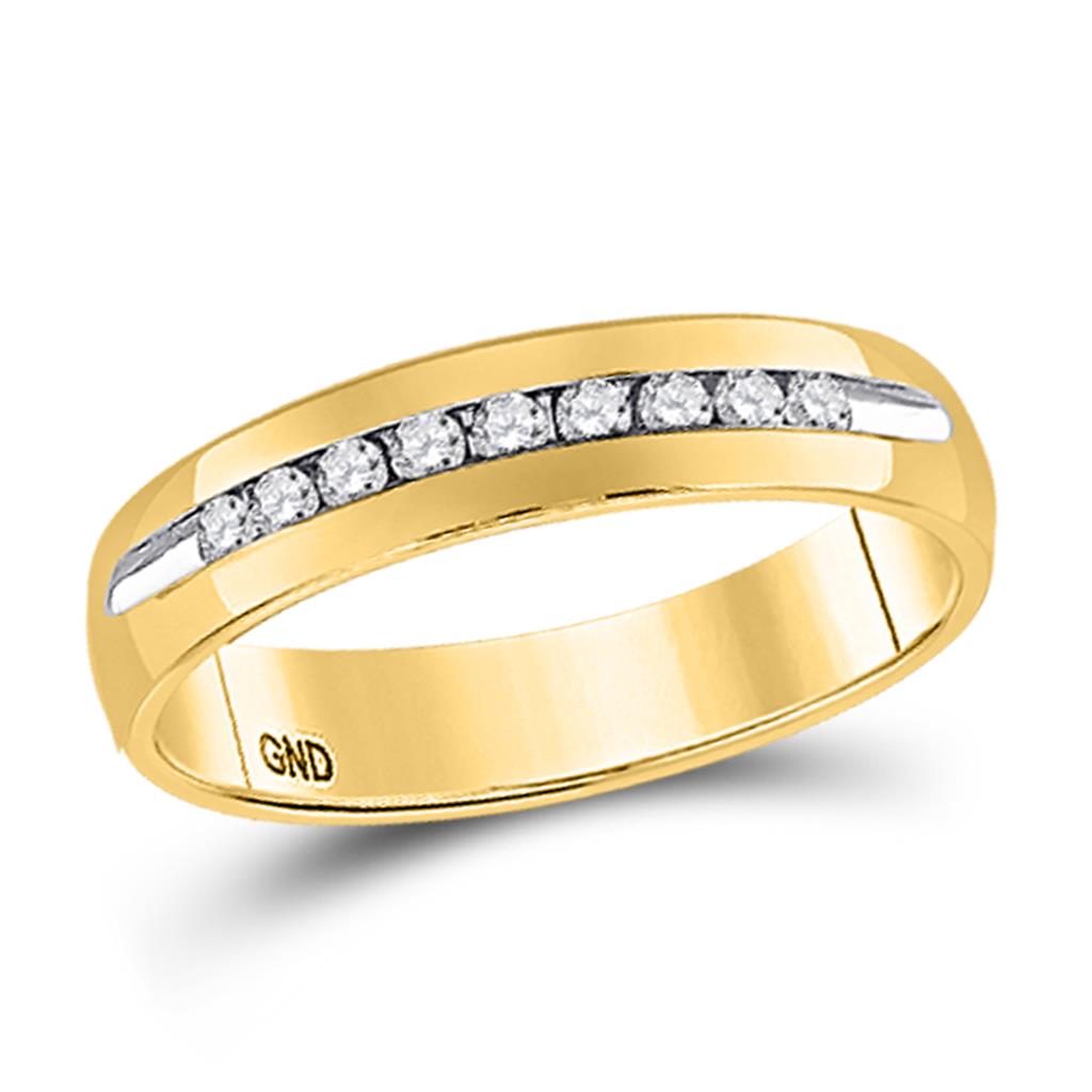Image of ID 1 14k Yellow Gold Round Diamond Single-row Channel-set Wedding Band Ring 1/4 Cttw