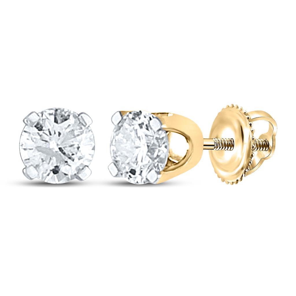 Image of ID 1 14k Yellow Gold Round Diamond Solitaire Earrings 3/4 Cttw (Certified)