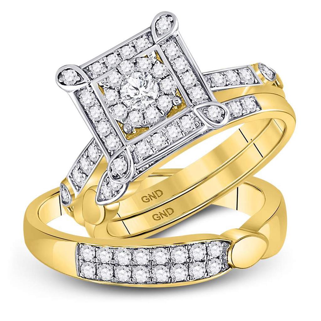 Image of ID 1 14k Yellow Gold Round Diamond Solitaire Matching Wedding Ring Set 1 Cttw