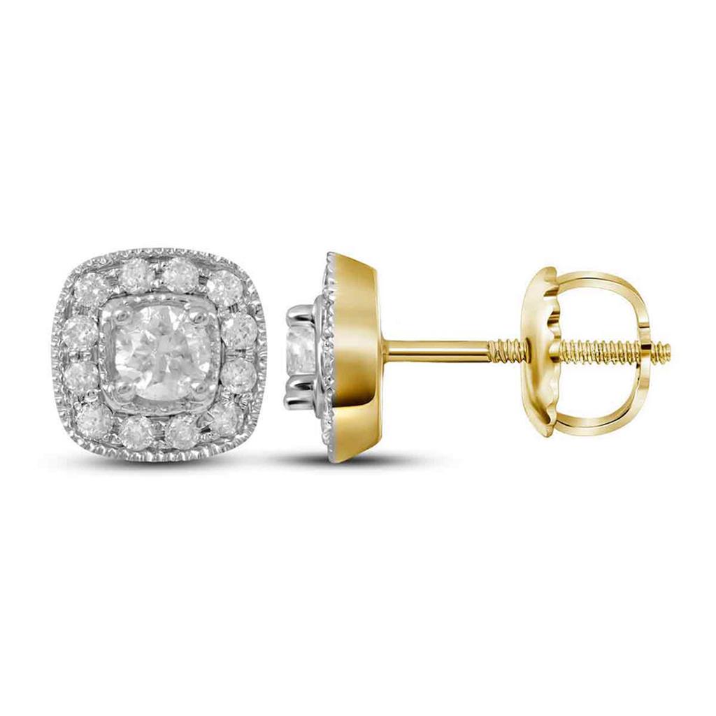 Image of ID 1 14k Yellow Gold Round Diamond Solitaire Square Frame Earrings 3/8 Cttw