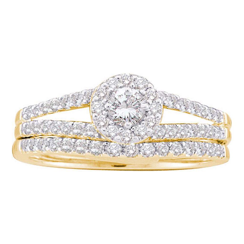 Image of ID 1 14k Yellow Gold Round Diamond Split-Shank Bridal Wedding Ring Set 5/8 Cttw