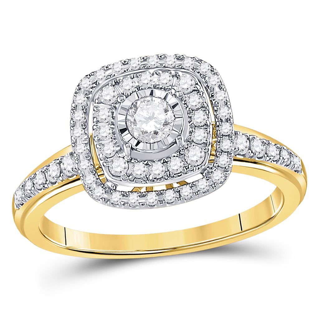 Image of ID 1 14k Yellow Gold Round Diamond Square Bridal Engagement Ring 1/2 Cttw