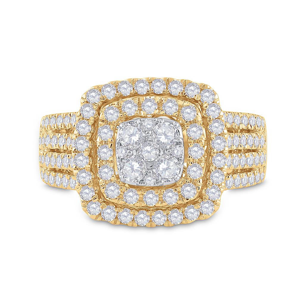 Image of ID 1 14k Yellow Gold Round Diamond Square Cluster Ring 1-1/2 Cttw