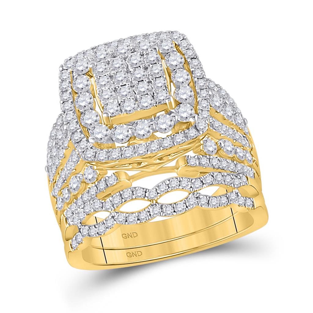Image of ID 1 14k Yellow Gold Round Diamond Square Cluster Ring 2 Cttw