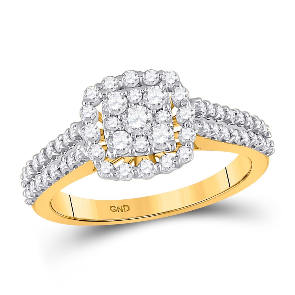 Image of ID 1 14k Yellow Gold Round Diamond Square Cluster Ring 3/4 Cttw