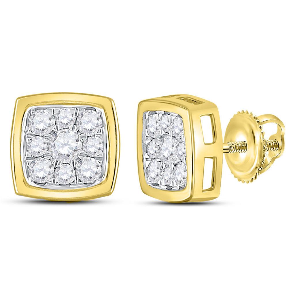 Image of ID 1 14k Yellow Gold Round Diamond Square Cluster Stud Earrings 1/2 Cttw