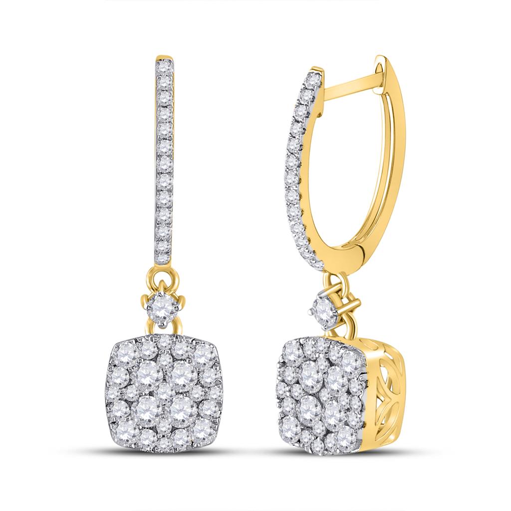 Image of ID 1 14k Yellow Gold Round Diamond Square Dangle Earrings 1 Cttw